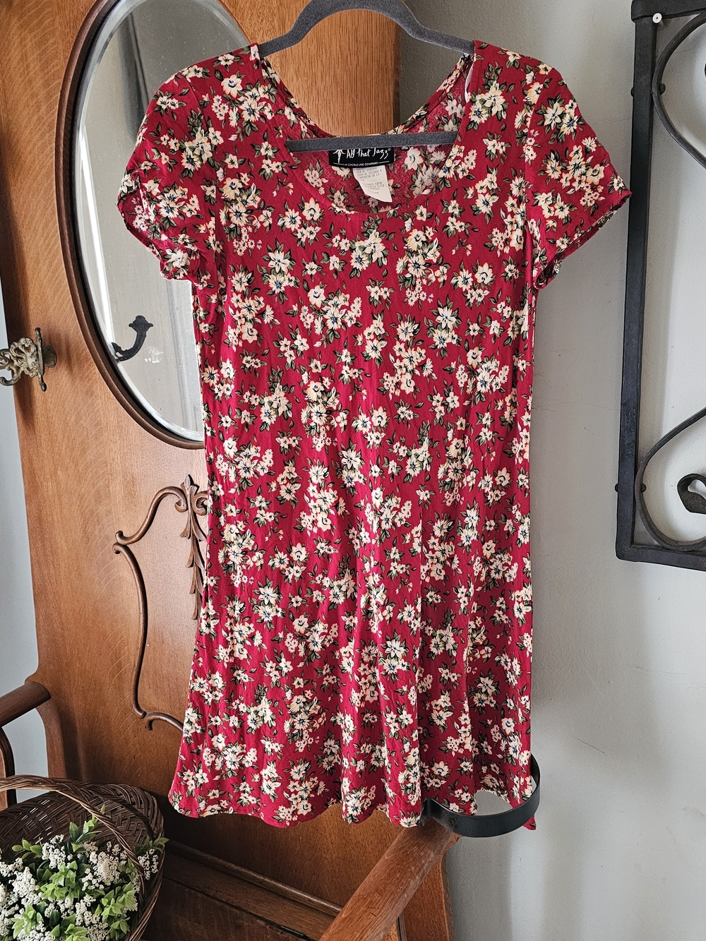 All That Jazz Red Floral Scoop Neck Dress